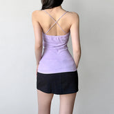 BXOXO Elegant Solid Folds Camis Vintage 2000s Skinny Strap Crop Tops Women Holiday Style Transparent Mesh Tees Ladies y2k Vest
